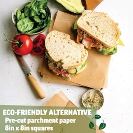 Zenlogy 8x8 Parchment Squares (200 sheets) - Unbleached, Non-stick, Pre-cut Parchment Paper - Fits 8x8 Brownie Square Pans and Toaster Oven Trays, and Air Fryer - Great for Wraps, Baking, Roasting