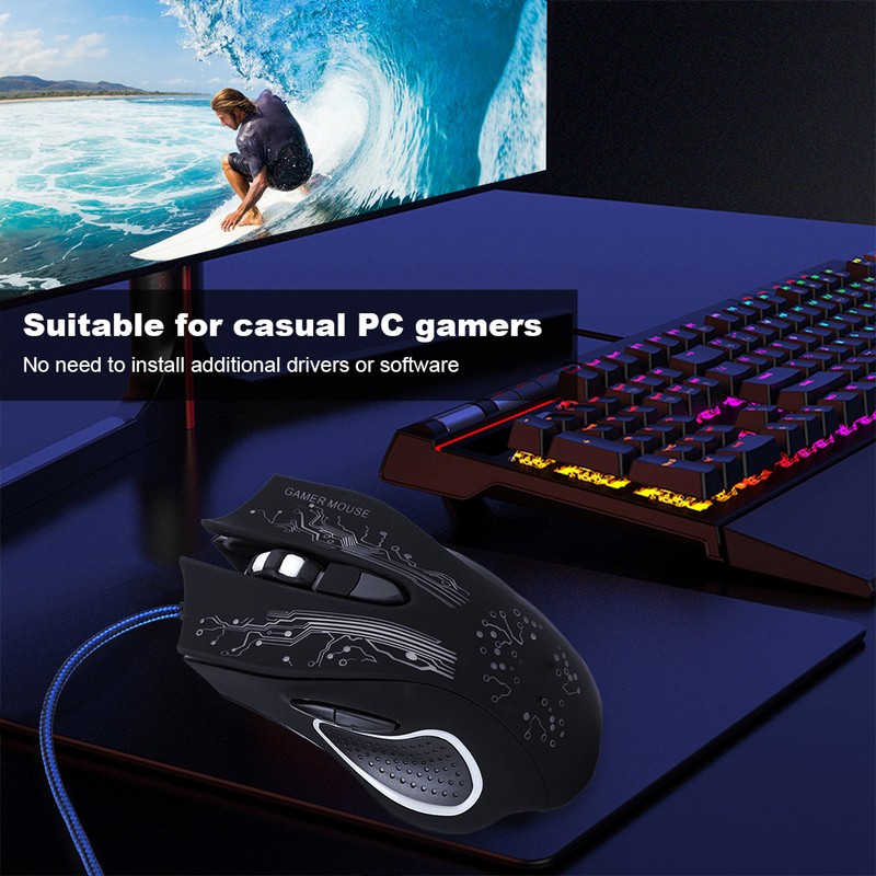 Wired Mouse LED Luminous 6 Key USB Home Office Gaming