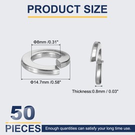 sourcing map 5/16 Spring Lock Washer, 304 Stainless Steel Split Lock Washers for Screws Bolts Cars Construction Machinery Silver Pack of 50