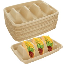 JMIATRY 50PCS Disposable Taco Holder Disposable Taco Plates with 3 Compartments Dividers Disposable Taco Holders for Party, Pulp Fiber Plates Disposable - Great for Taco Tuesday Party