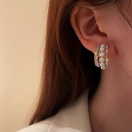 Cimenexe Bohemian Crystal Pearl Circle Earrings Gold Rhinestone Circle Hoop Stud Earrings Round Pearl C Hoop Earrings Minimalist Cz Pearl Earrings Jewelry for Women