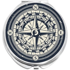 NewCharms Vintage Compass Face Compact with Mirrors - Perfect Pocket and Purse Size Folding Mirror for Applying Make Up Anywhere