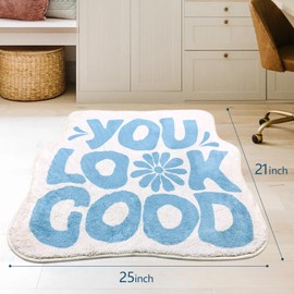 SHIYUE You Look Good Bath Mat Cute Funny Flower Bathroom Rug, Soft Absorbent Water Non Slip Rug, Superior Washable Microfiber Cool Shower Preppy Decor Rug (Sky Blue 21"x25")