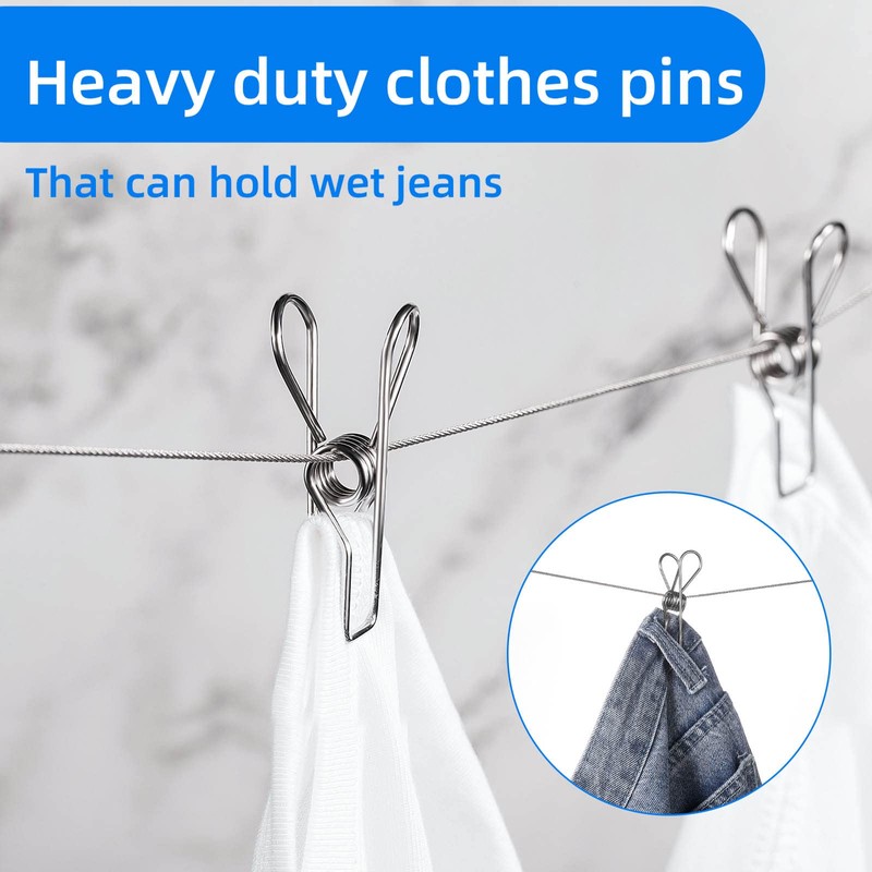40 Pack Wire Clothes Pins Heavy Duty Outdoor, Stainless Steel