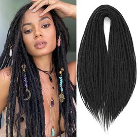 Leeven 24 Inch Double Ended Dreadlock Extensions 10 Strands Black Soft Reggae Braid Locs 0.6 Width Dreads Synthetic Crochet Dreadlock Extensions /1B#