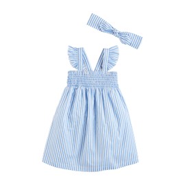 Mud Pie Baby Girls Sundress & Headband Set, Blue, 3-6M