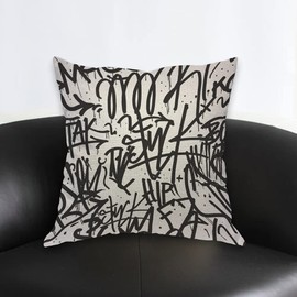AOYEGO Graffiti Line Throw Pillow Cover Creative Artistic Doodle Ink Classic Monochrome Pillow Case 18x18 Inch Decorative Cotton Linen Square Cushion for Home Couch Bed