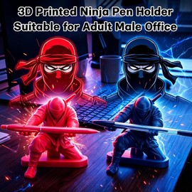 Aodomis 2PCS Ninja Pen Holder for Desk, 3D Printed Ninja Warrior Samurai Pen Holder for Men with Sword and Weapon Accessories, Creative Desk Accessories for Office Home Classroom