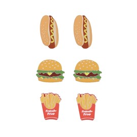3PCS Hot Dog Fried Chips Hamburger Stud Earring Set Acrylic Hamburger Hot Dog French Fries Earring Funny Imitation Food Stud Earrings Set