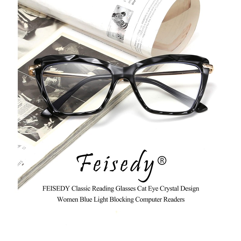 FEISEDY Crystal Cat Eye Reading Glasses Blue Light Blocking Reader