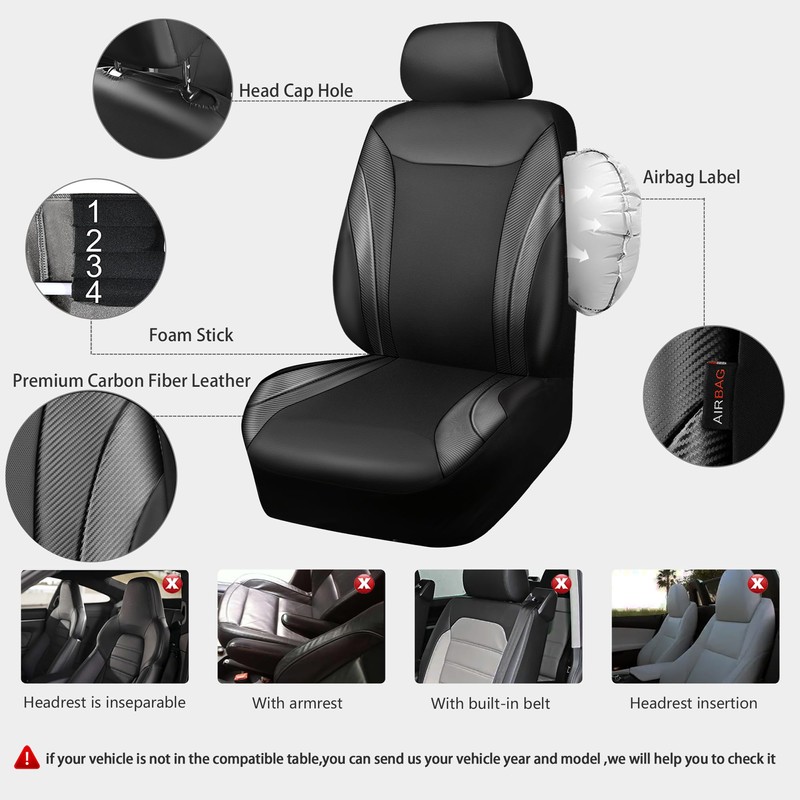 CAR PASS Premium Carbon Fiber Leather Car Seat Covers Full