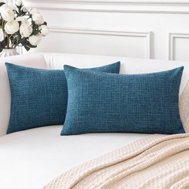 Artscope Christmas Cushion Covers Set of 2 Linen Decorative Square Pillowcases Pillow Covers 30x50cm for Home Decor Sofa Bedroom Car (Navy Blue, 12x20)