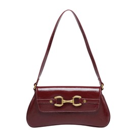 OYOANGLE Women's Vintage Leather Flap Shoulder Bags Buckled Decor Clutch Purse Handbags Elegant Underarm Bag Burgundy One-Size