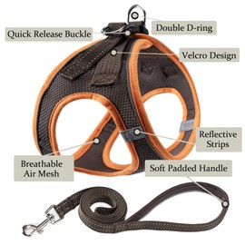 Dog Harness with Leash Set, No Pull Adjustable Reflective Step-in Puppy Pet Vest Harnesses for Small Medium Large Dogs and Cats,Brown XL