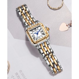 SLYHHZHMY Women's Temperament Watches, Square Dial Watches, Waterproof Quartz Watche (Gold Color)