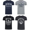 MUSTANG Men's T-Shirt Pack of 4, Front Print O-Neck Crew Neck Short Sleeve Regular Tee Shirt, 100% Cotton Black, White, Grey, Blue Green S M L XL XXL 3XL 4XL 5XL 6XL