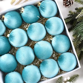 Velvet Ornaments for Christmas Tree Decorations - Teal Christmas Ball Ornament for Indoor Holiday Decor - Shatterproof Xmas Bulbs Ornaments 80mm 3.15inch - Pack of 16