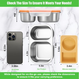 Palksky Large Stainless Steel Snack Containers with Lids, 2/Tow/Double Compartment Reusable Snackle Box Container, Metal Food Storage Containers for School, Home, Travel