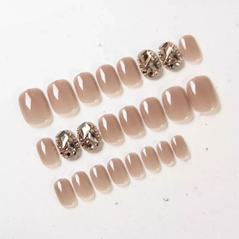 Press on nails 24 Uñas Cortas Postizas Pequeñas Brillos Cristal