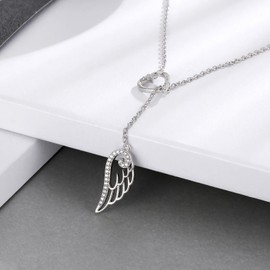 zaxsj - Collar de alas de ángel de la guarda de plata de ley con colgante de alas de ángel y lariat, collar ajustable con alas de ángel, regalos para mujeres, General, Plata esterlina, Circonia cúbica
