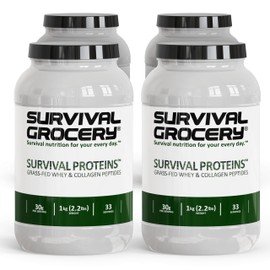 Survival Grocery® - Survival Proteins™ Grass-Fed Whey Protein & Grass-Fed Collagen Peptides (Types I & III), Unflavored, Gluten Free, for Hair, Nail, Skin, Bone & Joint Health (4 kg./ 4 Jugs)