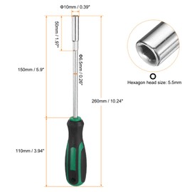 sourcing map Metric Nut Driver 5.5mm Dia 150mm Round Shank CR-V 6 Point Hex Hexagon Socket Wrench Screwdriver with Non-Slip Handle for Tightening and Loosening Fasteners