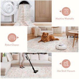 LIVEBOX Pink Rugs for Living Room 6x9, Soft Washable Floral Area Rug for Nursery Room, Low-Pile Non-Shedding Nursery Bed Bedroom Livingroom Rug Non-Slip Vintage Rug for Dining Room