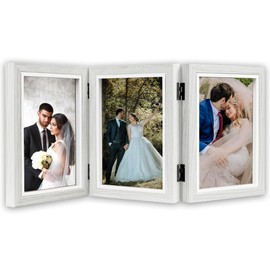 Trifold Photo Frame, 6x4 inches 3 Photos Collage Frame Hinged Triple Foldable Frames with Acrylic Plate for Wedding Family Tabletop Desk Display(White)