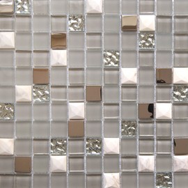 Simple Tile - 5 Sheets Glass and Stone Mosaic Tile for Kitchen Backsplash, Bathroom Shower Wall, Etc, Mini Teseo Collection, Mixed Squares, 12"X12"X5/16 (Set of 5 Sheets, GM 8303 - Nana)