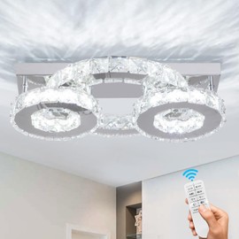 Zenouidle Dimmable Crystal Chandelier Modern Crystal Ceiling Light 3 Rings LED Flush Mount Celiling Light Fixture for Dining Room Bedroom Living Room
