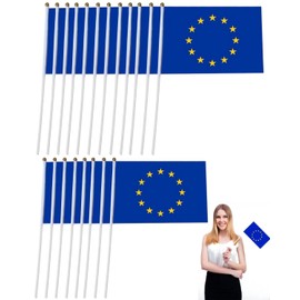 LEEQBCR 20 pieces European Union flag, hand-held mini flag, small European Union flag, mini EU flags, European Union stick flag, hand-held stick flags, for paraden, carnival, party, meeting