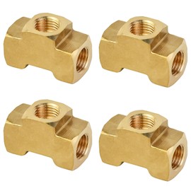 MuRealy 3/16" Brake Line Tee Fitting Kit (4PCS) - Brass 3-Way Inverted Flare Union, 3/8-24 UNF Thread | High Pressure, Leak-Proof