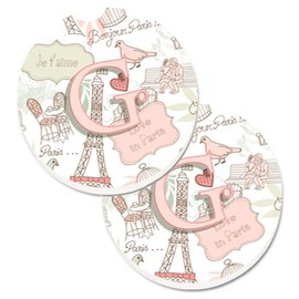 Caroline's Treasures Letter G Love in Paris Pink Set of 2 Cup Holder Car Coasters CJ2002-GCARC, 2.56, Multicolor