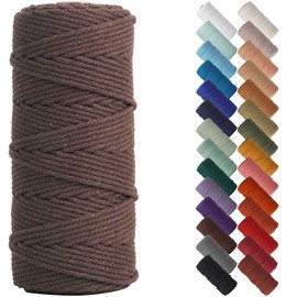 NOANTA Dark Coffee Macrame Cord 3mm x 109yards, Colored Macrame Rope, 3 Strand Twisted Cotton Rope Macrame Yarn, Colorful Cotton Craft Cord for Wall Hanging, Plant Hangers, Crafts, Knitting