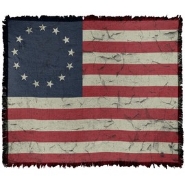 LOGOVISION Betsy Ross Flag Distressed Woven Tapestry Cotton Blend Fringed Throw Blanket, 50"x60"