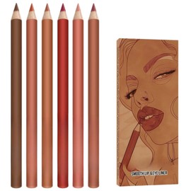 6 Colors Brown Lip Liner Set for Women - Dark Red Nude Waterproof Lip Liner Pencils for Defining & Filling Lips, Long-Lasting Smooth Lip Makeup, High Pigmented Lip Liner Pack