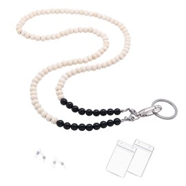 C&L Accessories Lanyards for ID Badges, Beaded Wooden Natural Stone Lanyard for Eyeglass Keys Neck Lanyards for Glasses Chains for Women (Black Agate)