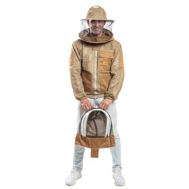 Massive Bee Store -- Beekeeping Fully Ventilated Jacket in Multi-Color with Round Veil (L, Khaki with Two Veils)