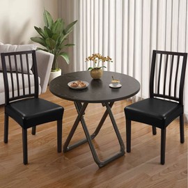 YISUN Dining Chair Covers, Solid Pu Leather Waterproof and Oilproof Stretch Dining Chair Protector Cover Slipcover (PU Black, 4 Sets)