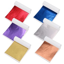 600 Pieces Gold Leaf Sheets, Imitation Gold Leaf Paper, Multi-Color Silver Leaf Paper for DIY Arts Decoration, 6 Colors 5.5 by 5.5 Inches