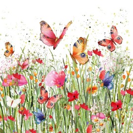 Servietten Blumen 20 Napkins Flower Meadow Full of Butterflies | Flowers | Spring | Summer | Table Decoration 33 x 33 cm
