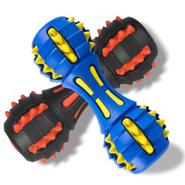 AUSCAT Dog Squeaky Chew Toys, Interactive Rubber Dog Toys for Large Medium Dogs, Dumbbell Shape, Blue and Black (Pack of 2)