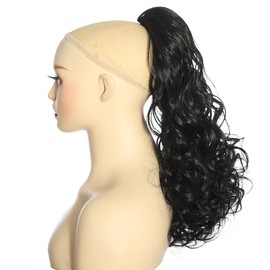 YUDAOHAIR 8 Inch Ponytail Extension Freedom Curl Clip In Curly Wavy Pony tail Drawstring Short Ponytail Hairpiece Black Synthetic Hair Pieces for Women