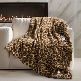 blunique Luxury Faux Fur Heated Blanket Electric Throw - Leopard Print Ultra Soft Thick Warm Heated Blanket, 6 Heating Levels & 12 Hours Auto-Off, ETL Certified, Washable, Luxurious Gifts, 50''x60''