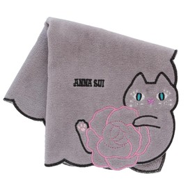 ANNA SUI 109482-0011-03 Towel Handkerchief, Rose & Cat Embroidery (Gray)