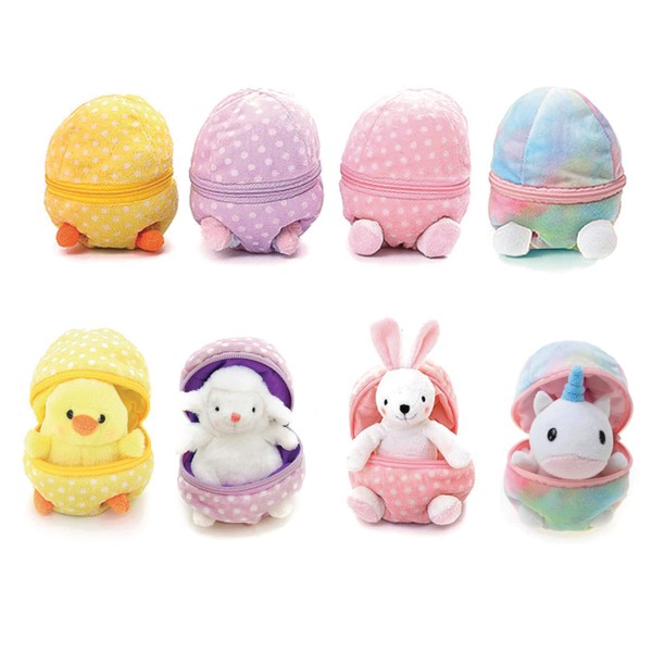Plushland Plush Stuffed Animal 6 Inches Surprise Zip Up Egg Hideaway Spring Inspired Gift for Girls and Boys Birthday Mother's Day (Easter Egg 4 Sets)