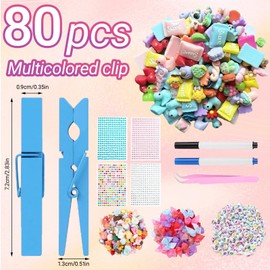 Hodvya 80 PCS Cheer Pins Spirit Clips Include 80 PCS Colored Wooden Clothes pins 99 Pcs Mini Resin Ducks Animals mini Bows and Stickers Pen 200 Beads Pearls Cheer pins for Cheerleaders