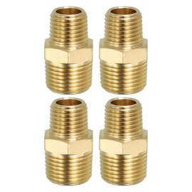 PATIKIL Solid Brass Hex Nipple Pipe Fitting Thread Adapter, 4 Pack 3/8" NPT x 1/4" NPT Male Water Line Connectors Couplings