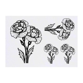 4 x ' Carnation Flowers' Temporary Tattoos - Water Resistant, Skin-Safe, Non-Toxic Transfers, Mixed Sizes (TO00069172)