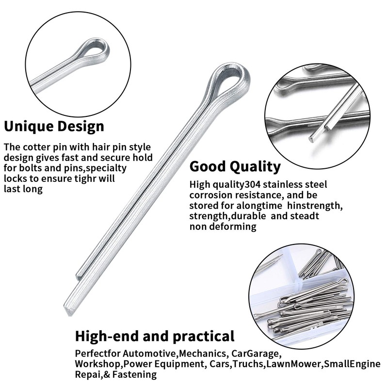 Cotter Pins Assortment Set, Stainless Steel Cotter Pins, R Clips